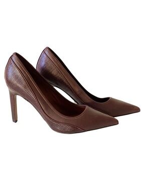 Reiss Maddy Court Pointed Heels Leather Sz EU Women 41 US 10.5 Burgundy Snake